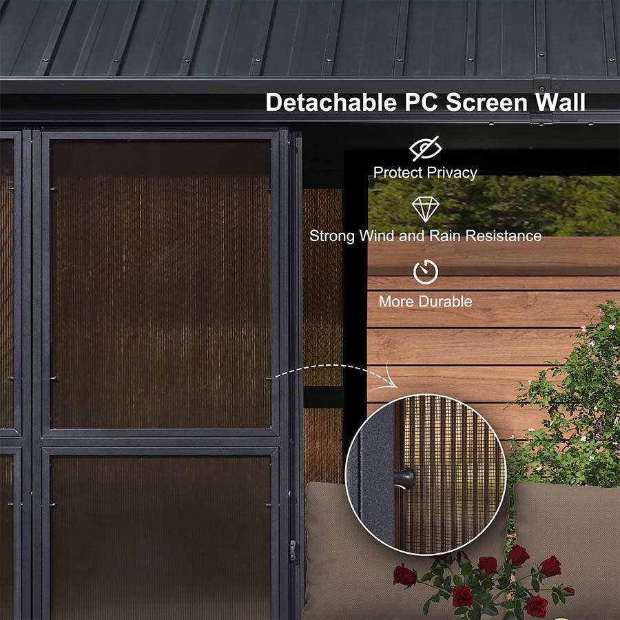 PURPLE LEAF Sunroom Hardtop Gazebo Solarium Wood Grain Galvanized Steel Double Roof All-Weather Aluminum Outdoor Screen House - Image 22