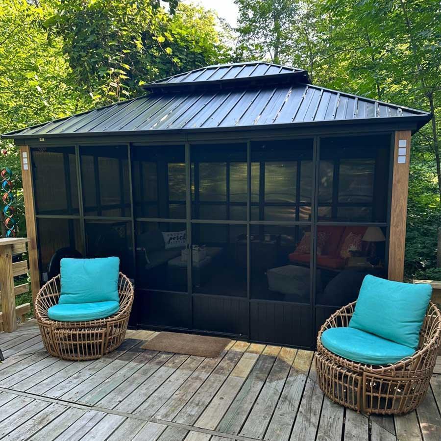 PURPLE LEAF Sunroom Hardtop Gazebo Solarium Wood Grain Galvanized Steel Double Roof All-Weather Aluminum Outdoor Screen House - Image 34