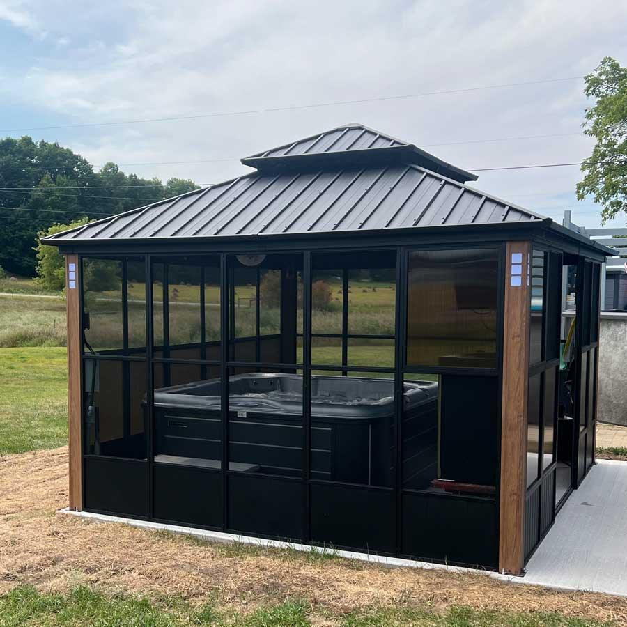 PURPLE LEAF Sunroom Hardtop Gazebo Solarium Wood Grain Galvanized Steel Double Roof All-Weather Aluminum Outdoor Screen House - Image 35