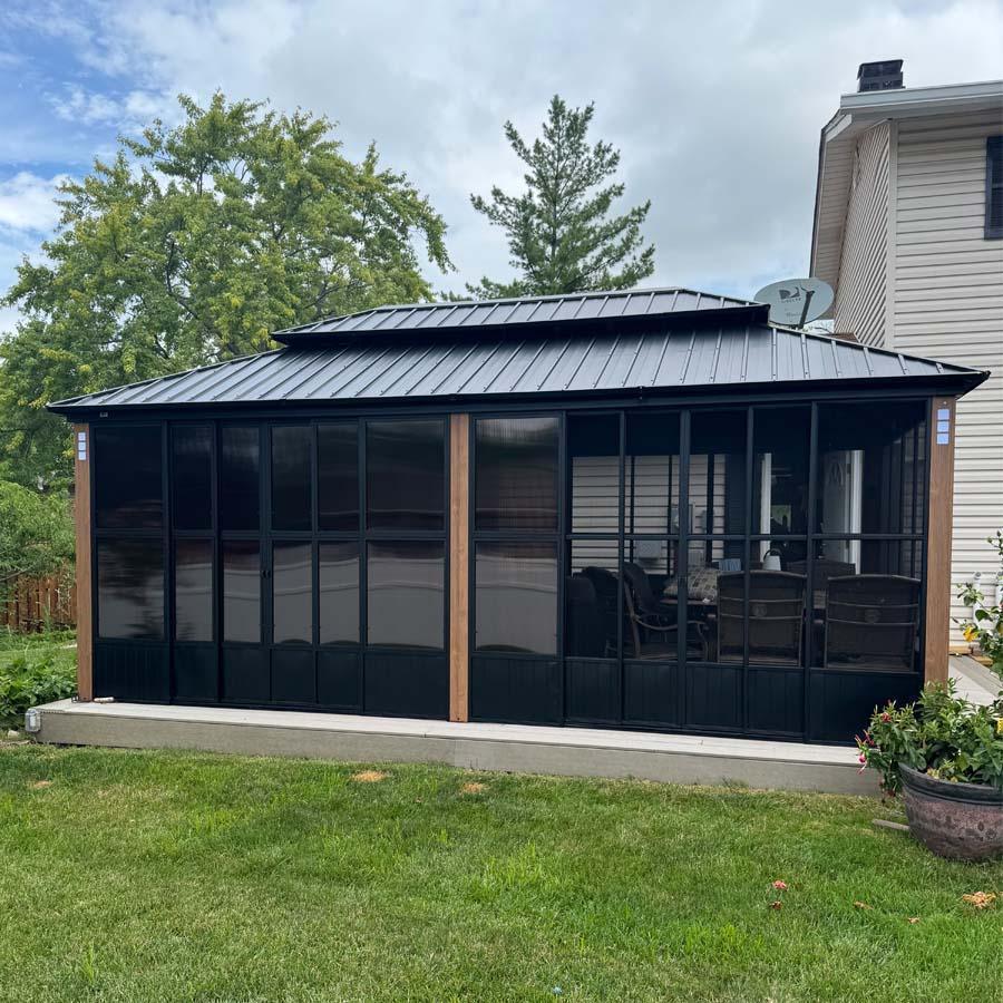 PURPLE LEAF Sunroom Hardtop Gazebo Solarium Wood Grain Galvanized Steel Double Roof All-Weather Aluminum Outdoor Screen House - Image 5