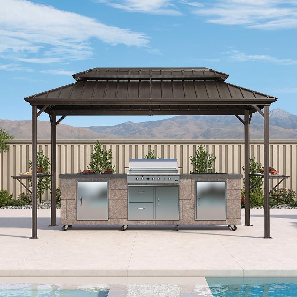 PURPLE LEAF Hardtop Grill Gazebo for Patio Bronze Permanent Metal Roof Outside Sun Shade Outdoor BBQ Canopy - Image 23