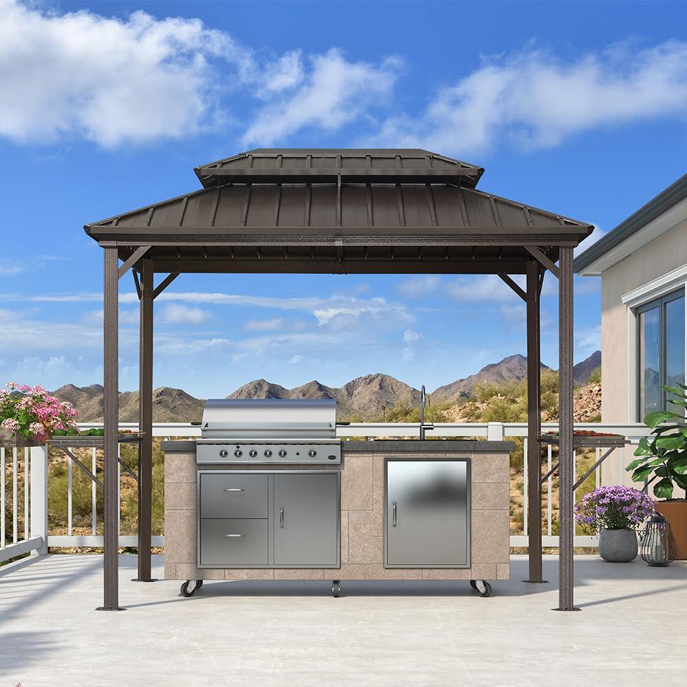PURPLE LEAF Hardtop Grill Gazebo for Patio Bronze Permanent Metal Roof Outside Sun Shade Outdoor BBQ Canopy - Image 38
