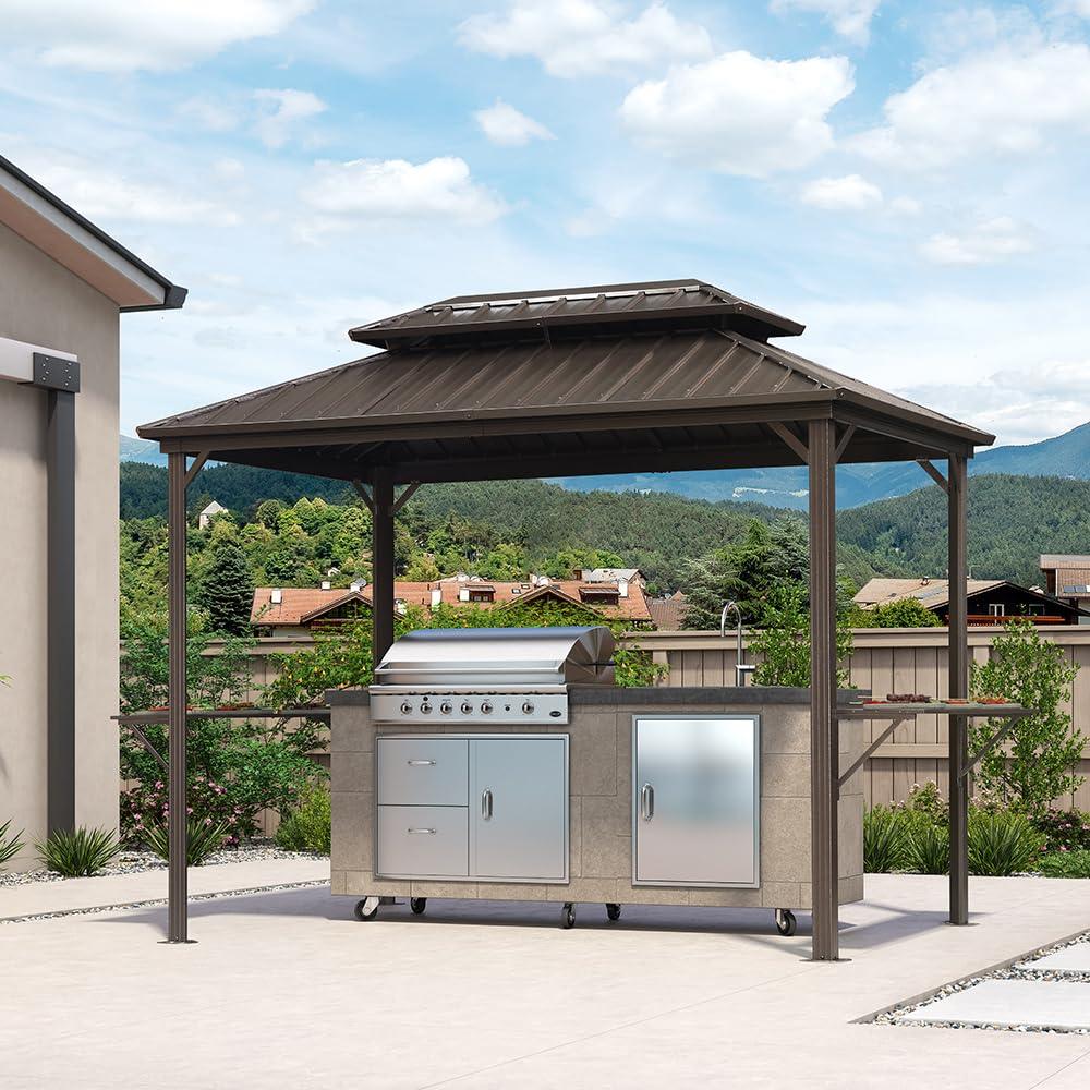 PURPLE LEAF Hardtop Grill Gazebo for Patio Bronze Permanent Metal Roof Outside Sun Shade Outdoor BBQ Canopy - Image 39