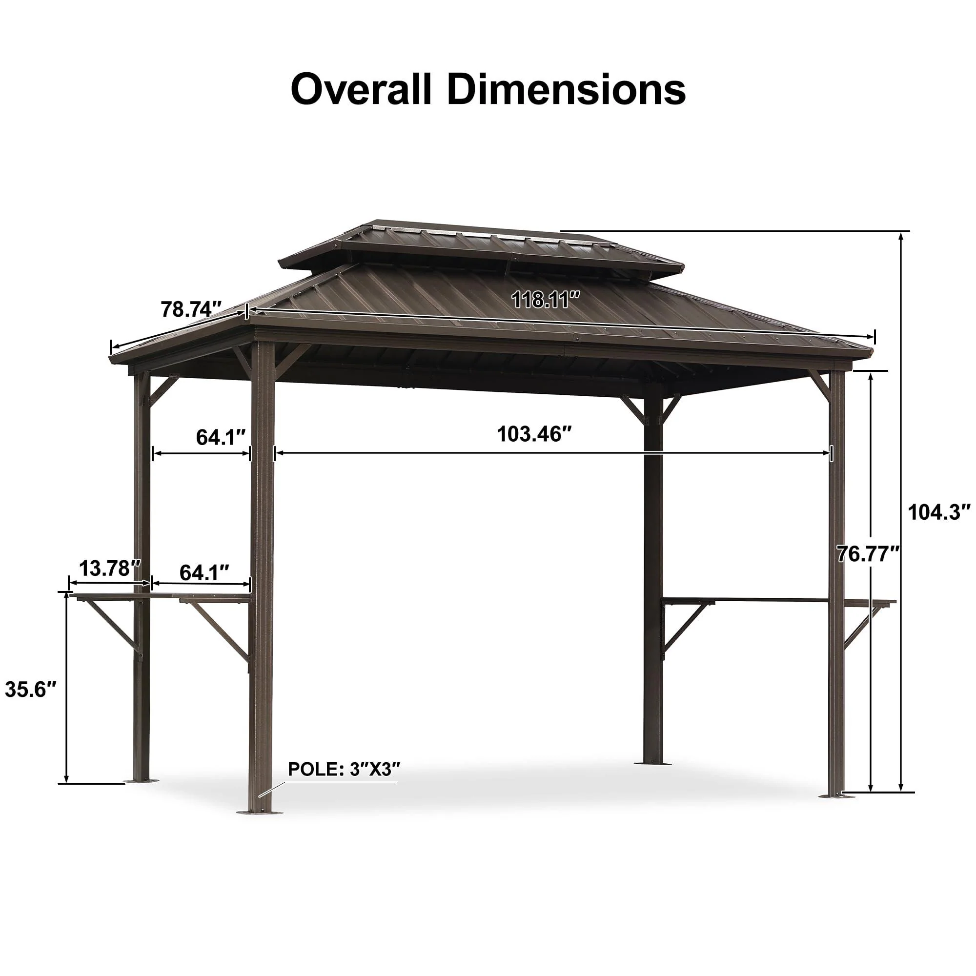 PURPLE LEAF Hardtop Grill Gazebo for Patio Bronze Permanent Metal Roof Outside Sun Shade Outdoor BBQ Canopy - Image 41