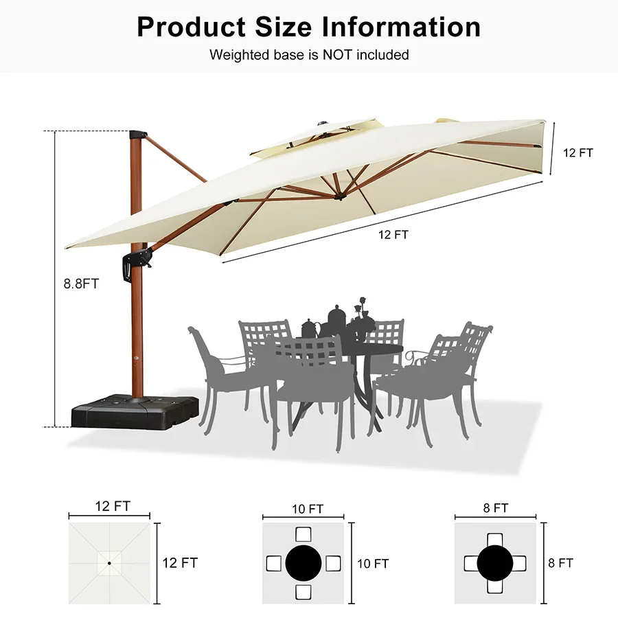 PURPLE LEAF 9 x 12 / 10 x 13 ft Rectangular Patio Umbrella Aluminum Cantilever Umbrella in Wood Color - Image 128