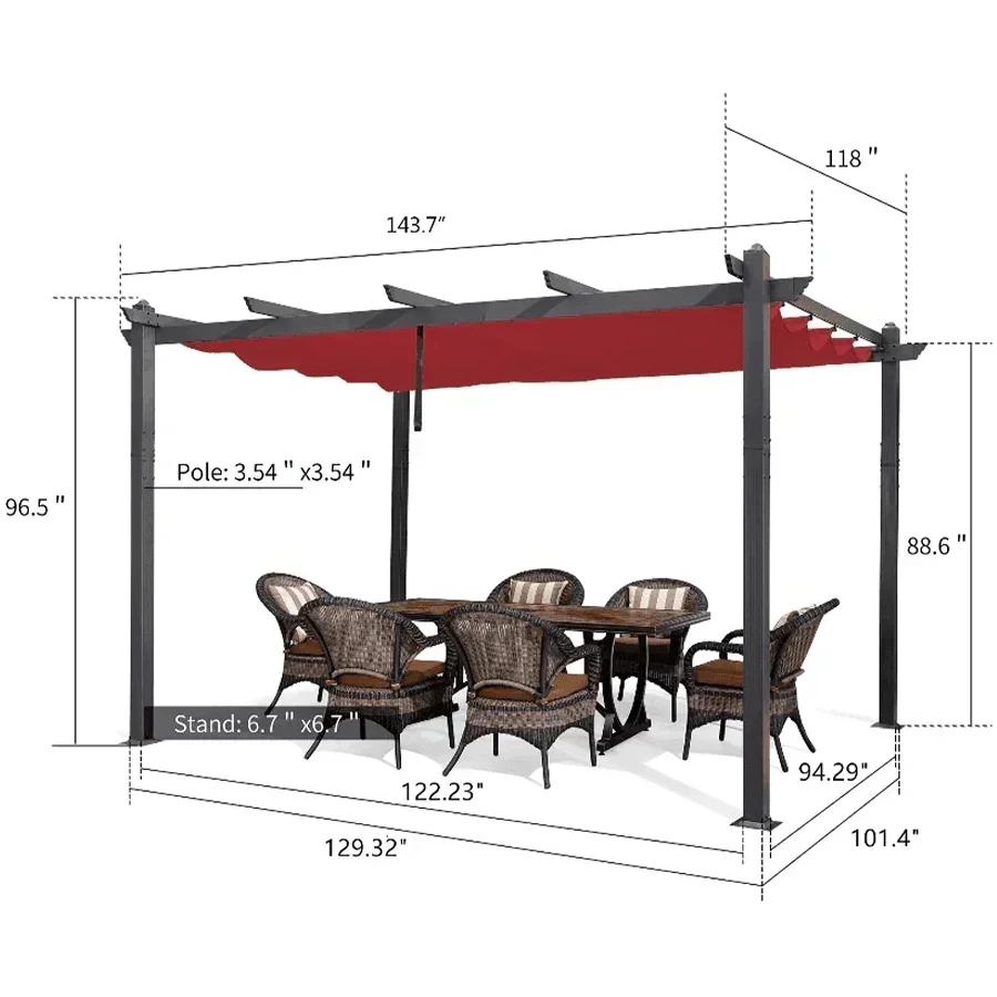 PURPLE LEAF Outdoor Pergola with Retractable Canopy Aluminum Shelter for Porch Garden  Beach Shade Pavilion Pergola Modern Backyard Deck - Image 177