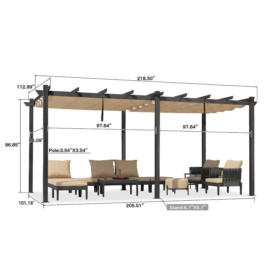 PURPLE LEAF Outdoor Pergola with Retractable Canopy Aluminum Shelter for Porch Garden  Beach Shade Pavilion Pergola Modern Backyard Deck - Image 55
