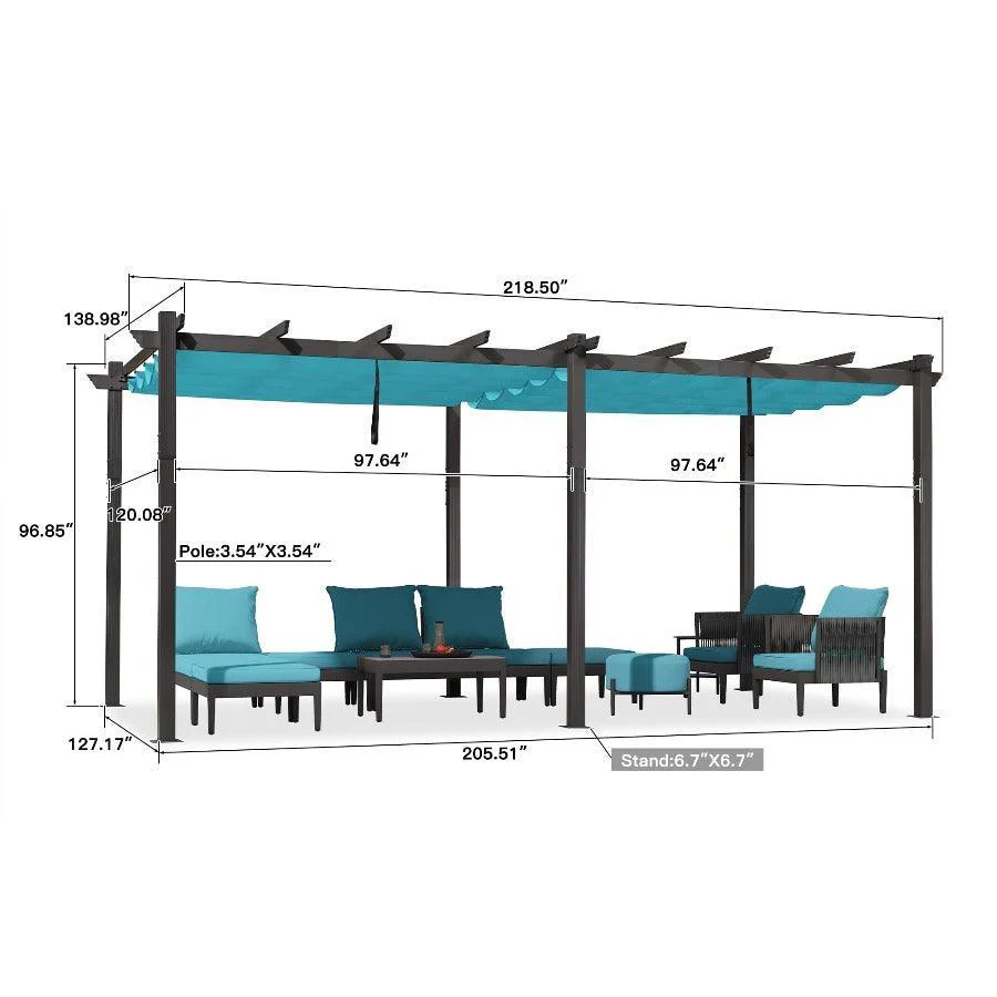 PURPLE LEAF Outdoor Pergola with Retractable Canopy Aluminum Shelter for Porch Garden  Beach Shade Pavilion Pergola Modern Backyard Deck - Image 87