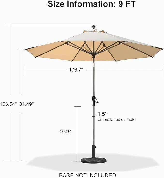 Clearance - PURPLE LEAF OPEN BOX Crank and Tilt Outdoor Patio Market Umbrella with Visible Hand Crank System - Image 75