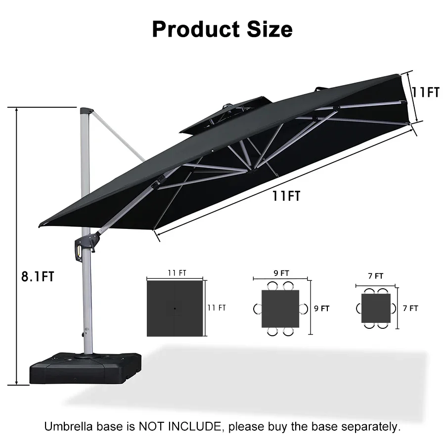 PURPLE LEAF Outdoor Windproof Umbrella, Square Cantilever Umbrella Outside Patio - Image 145