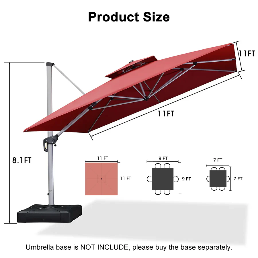 PURPLE LEAF Outdoor Windproof Umbrella, Square Cantilever Umbrella Outside Patio - Image 155