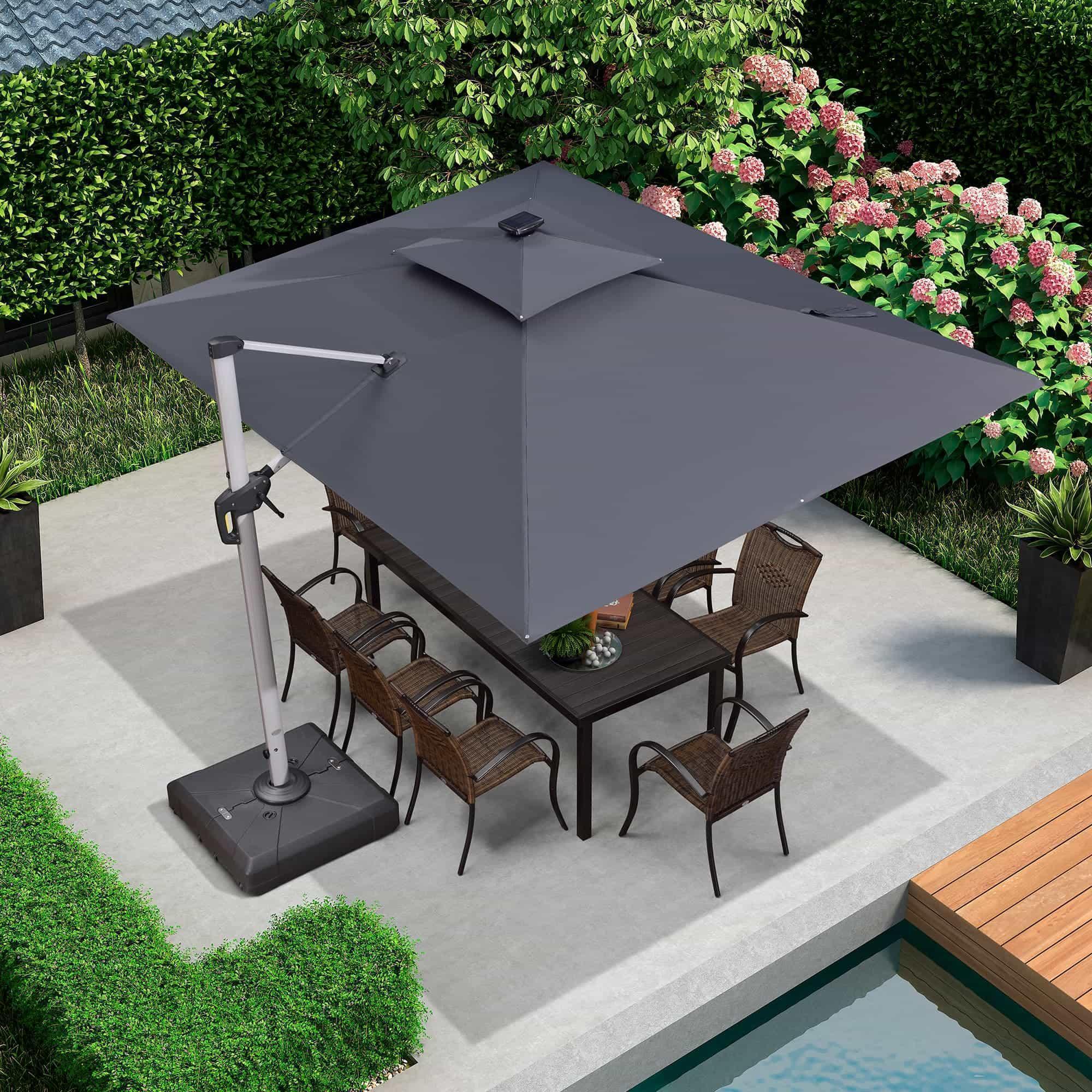 PURPLE LEAF Solar Powered Umbrella LED Rectangular Patio Umbrella with Lights - Image 124