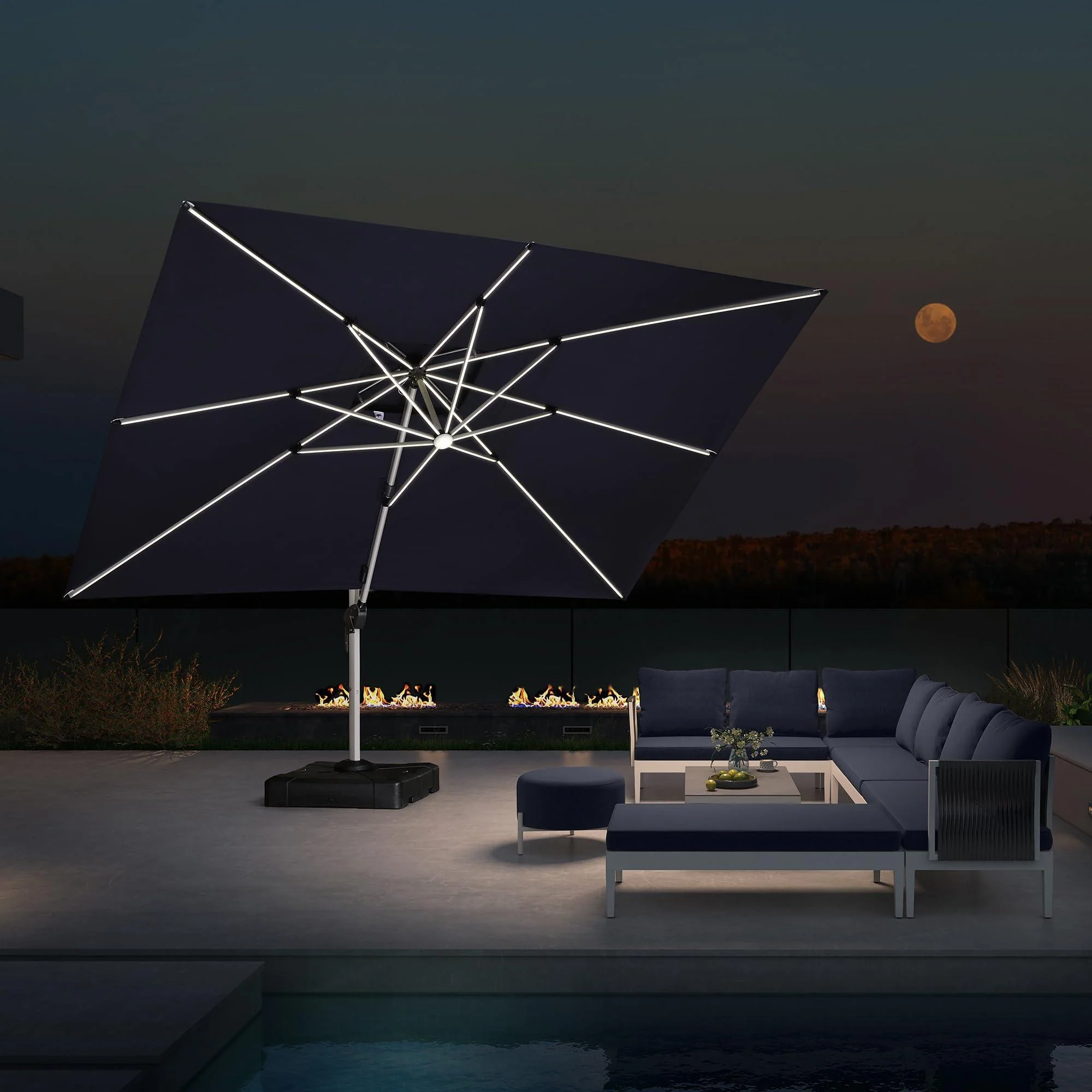 PURPLE LEAF Solar Powered Umbrella LED Rectangular Patio Umbrella with Lights - Image 7