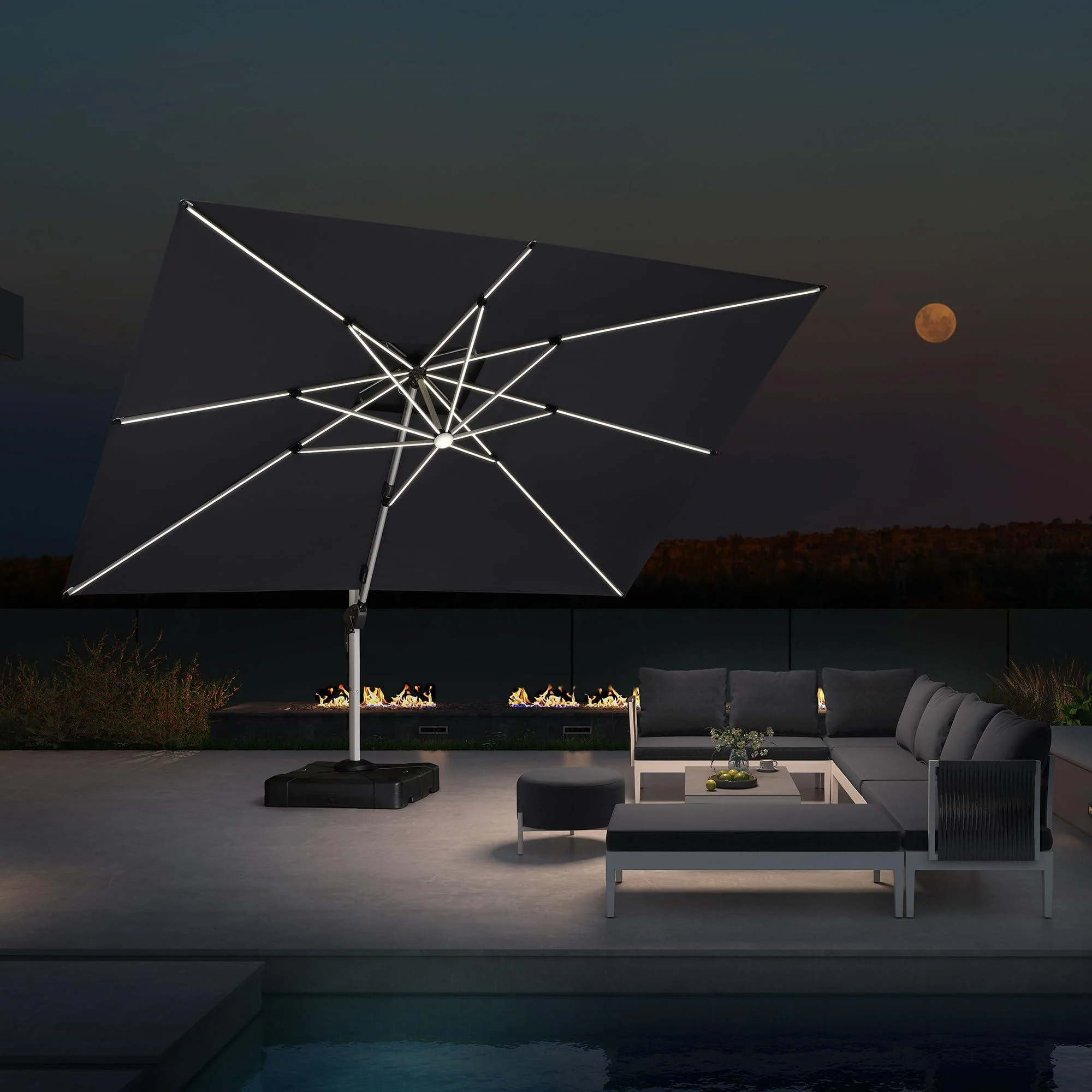 PURPLE LEAF Solar Powered Umbrella LED Rectangular Patio Umbrella with Lights - Image 49