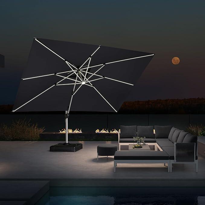 PURPLE LEAF Solar Powered Umbrella LED Rectangular Patio Umbrella with Lights - Image 51