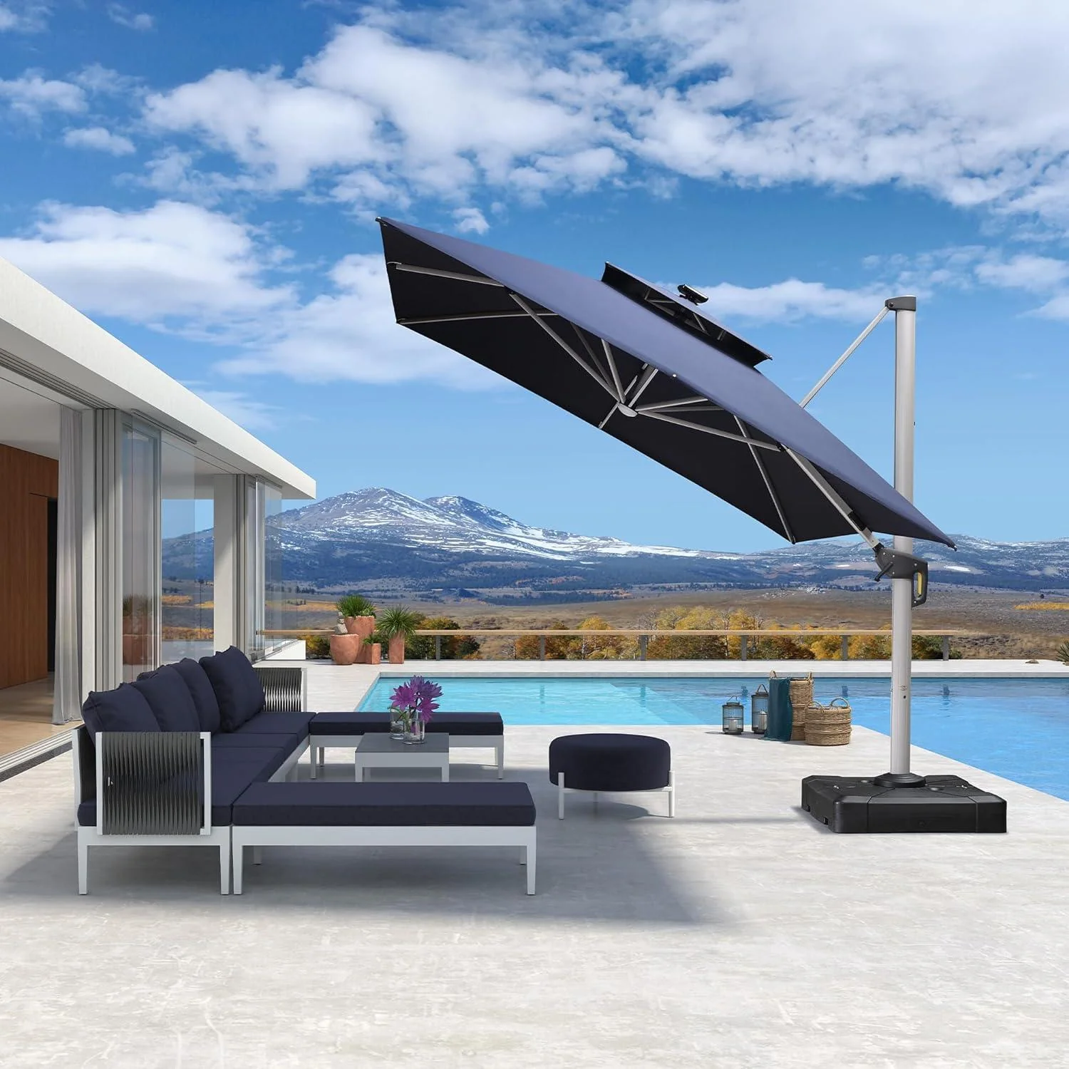 PURPLE LEAF Solar Powered Umbrella LED Rectangular Patio Umbrella with Lights - Image 53