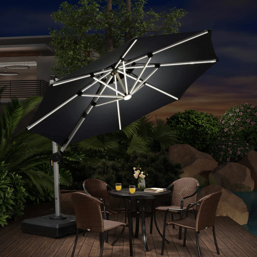 PURPLE LEAF Round Solar Lighted Cantilever Umbrella Outside Patio Umbrella with Lights - Image 5