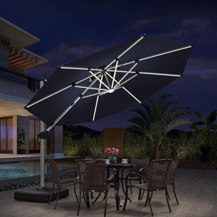 PURPLE LEAF Round Solar Lighted Cantilever Umbrella Outside Patio Umbrella with Lights - Image 3