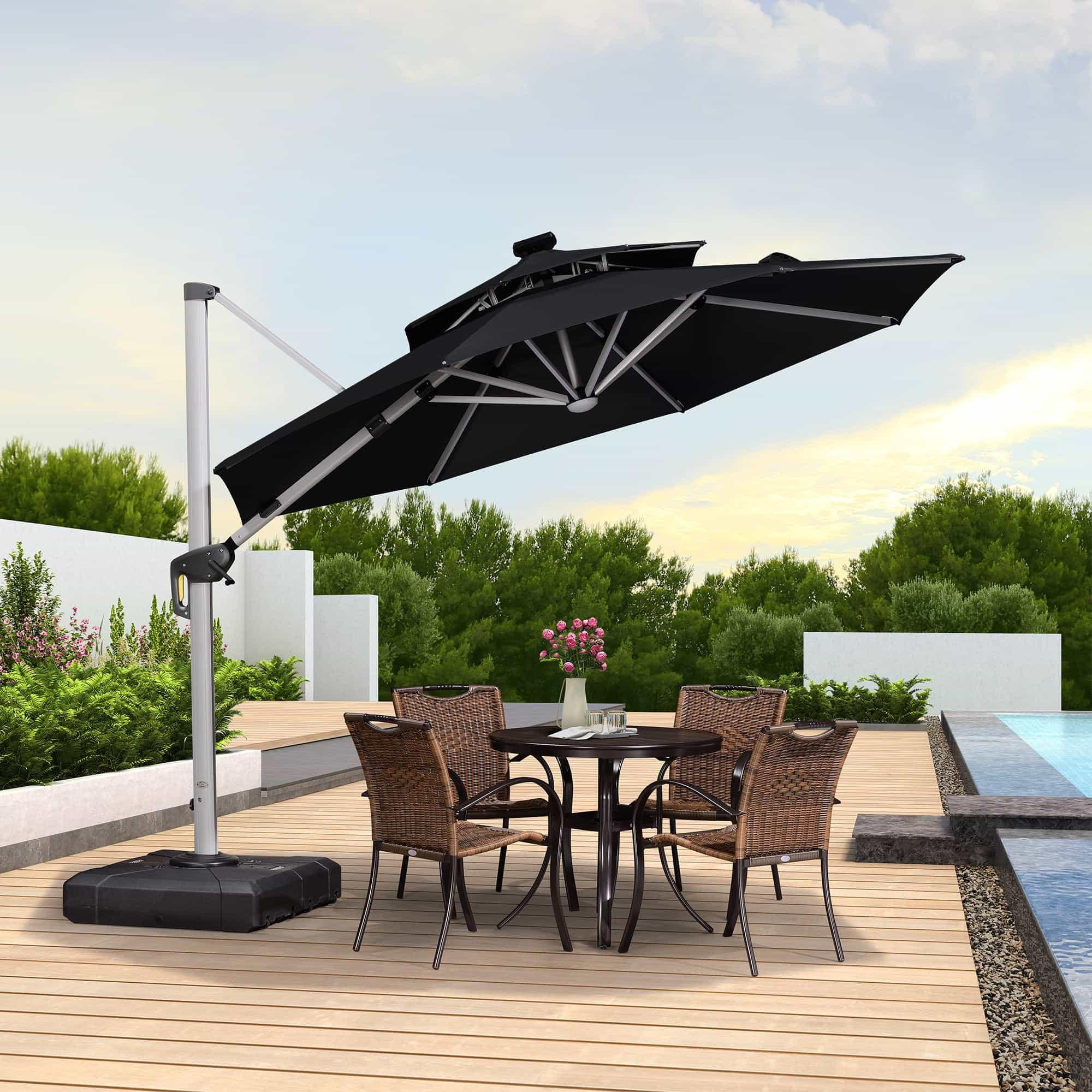 PURPLE LEAF Round Solar Lighted Cantilever Umbrella Outside Patio Umbrella with Lights - Image 75