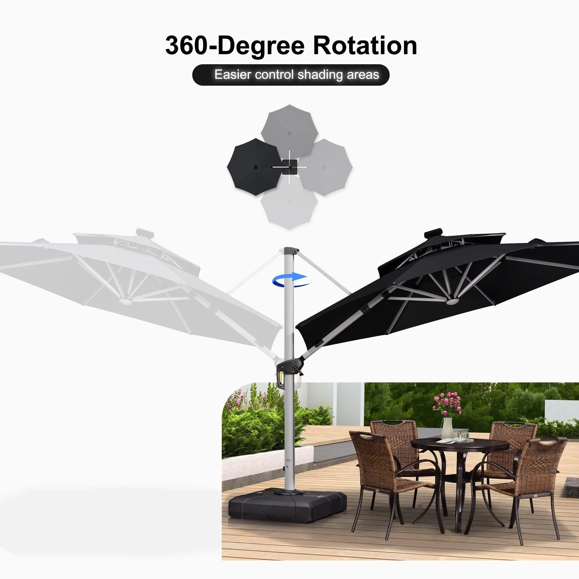 PURPLE LEAF Round Solar Lighted Cantilever Umbrella Outside Patio Umbrella with Lights - Image 80