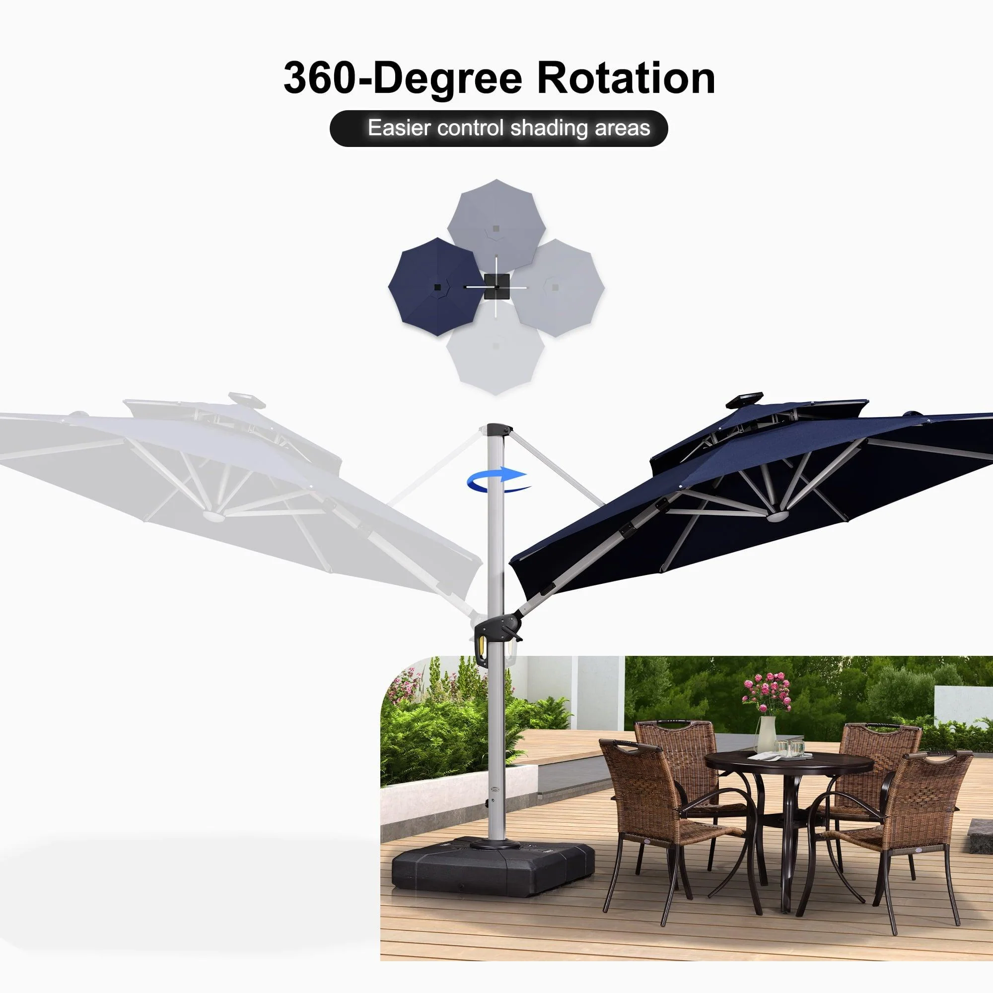 PURPLE LEAF Round Solar Lighted Cantilever Umbrella Outside Patio Umbrella with Lights - Image 83