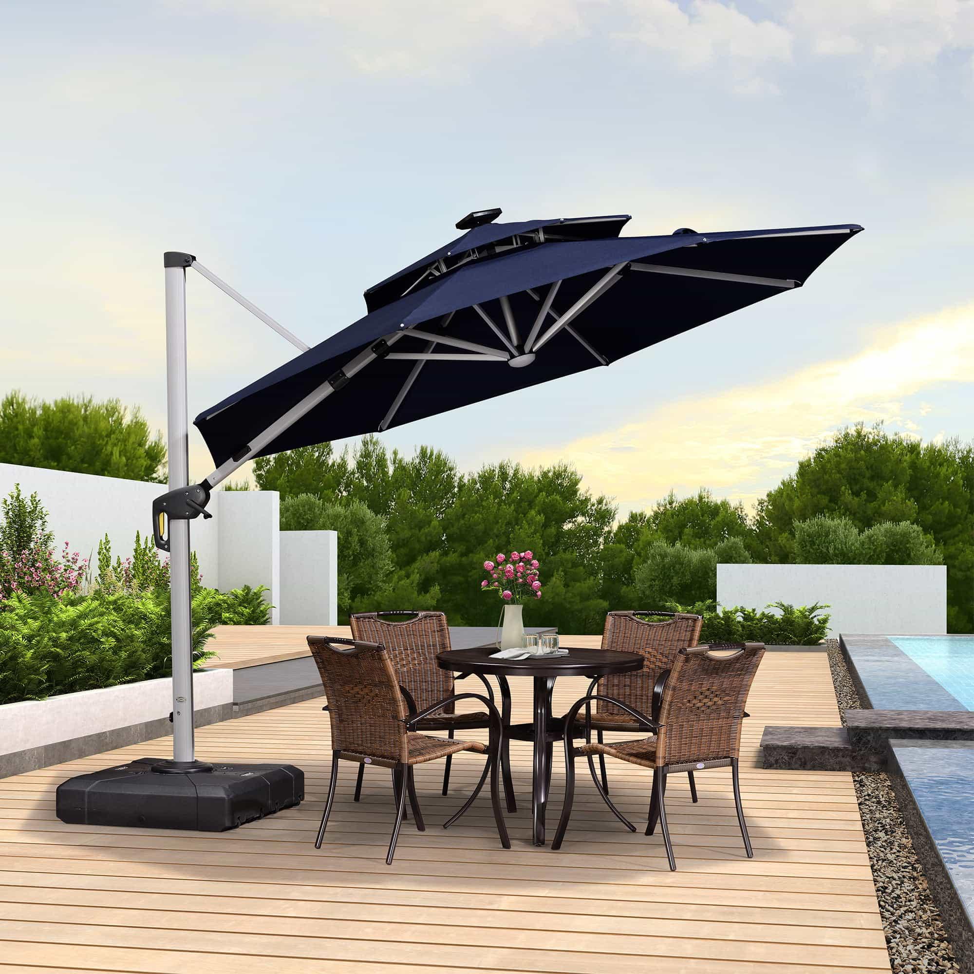 PURPLE LEAF Round Solar Lighted Cantilever Umbrella Outside Patio Umbrella with Lights - Image 85