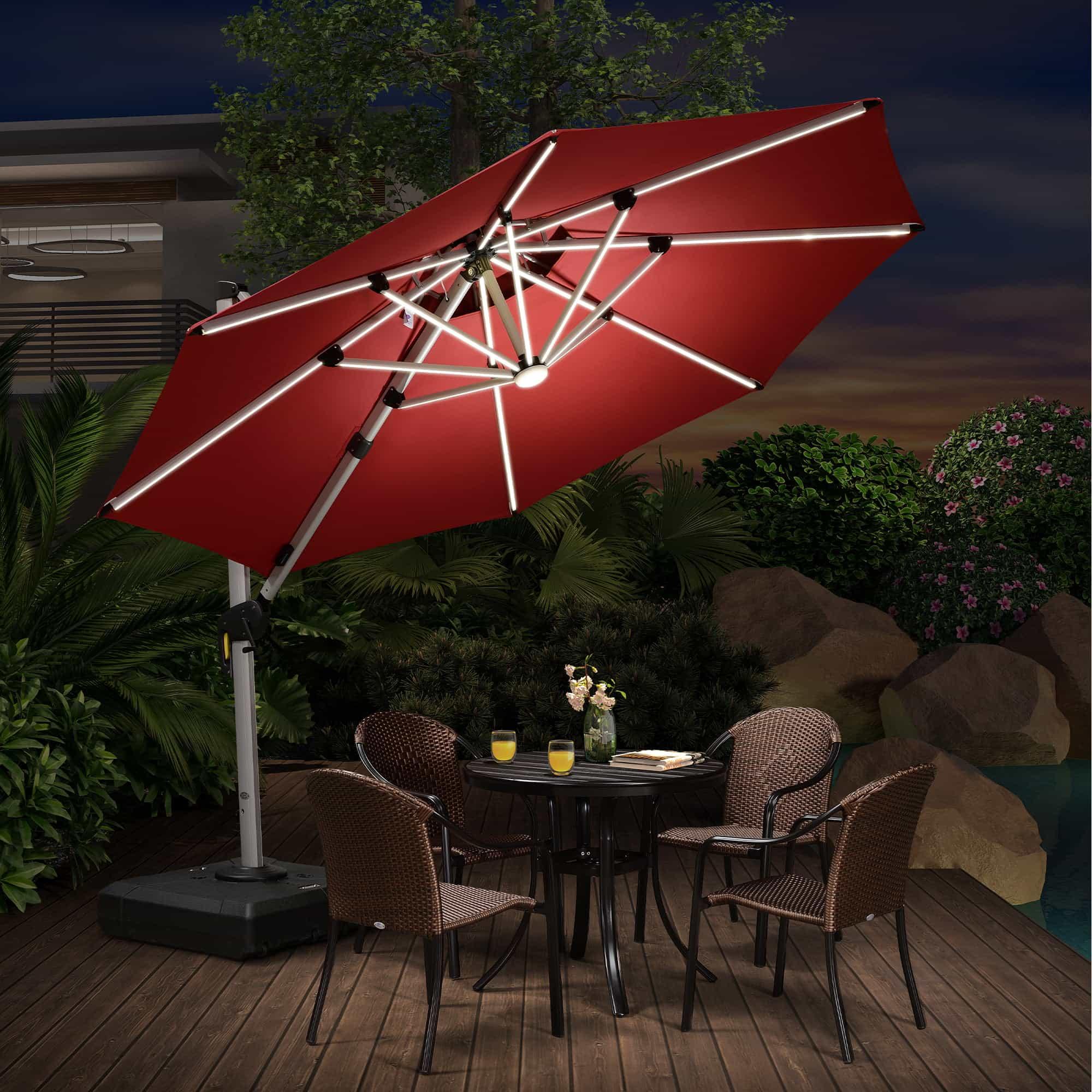 PURPLE LEAF Round Solar Lighted Cantilever Umbrella Outside Patio Umbrella with Lights - Image 90