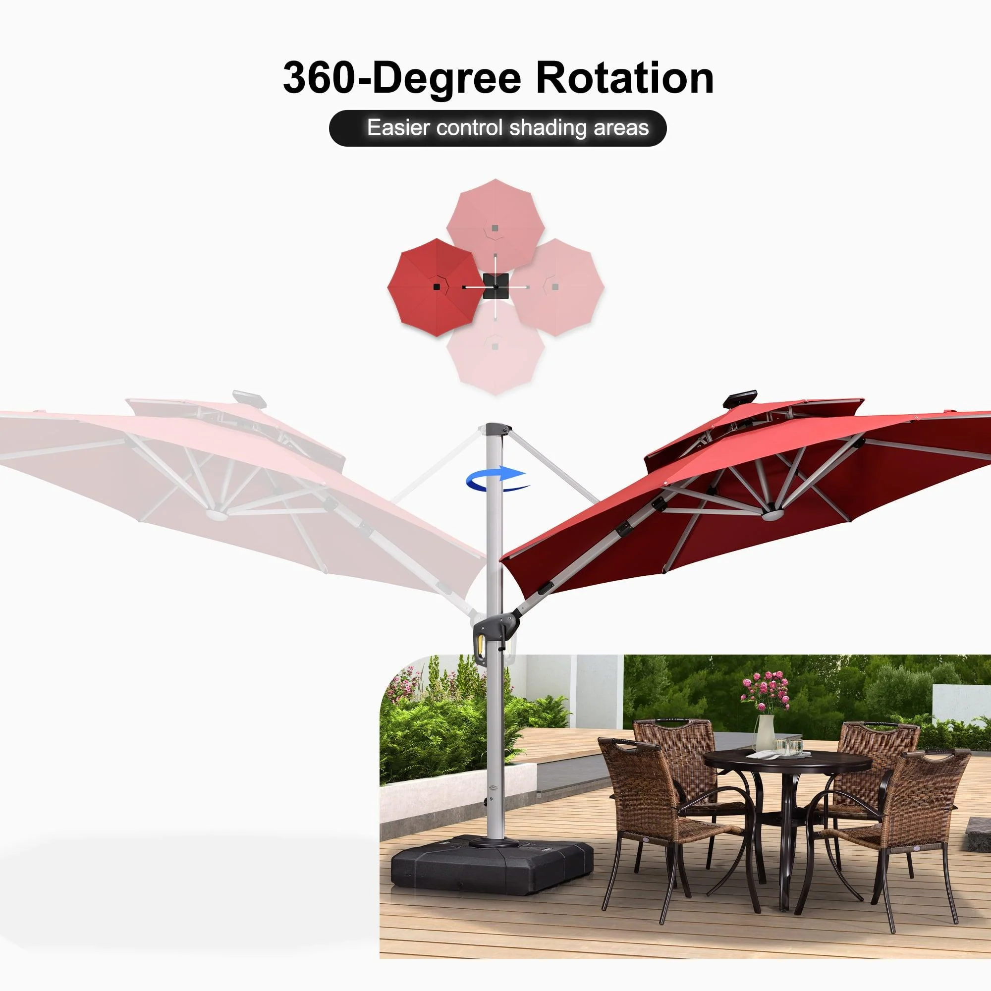 PURPLE LEAF Round Solar Lighted Cantilever Umbrella Outside Patio Umbrella with Lights - Image 92