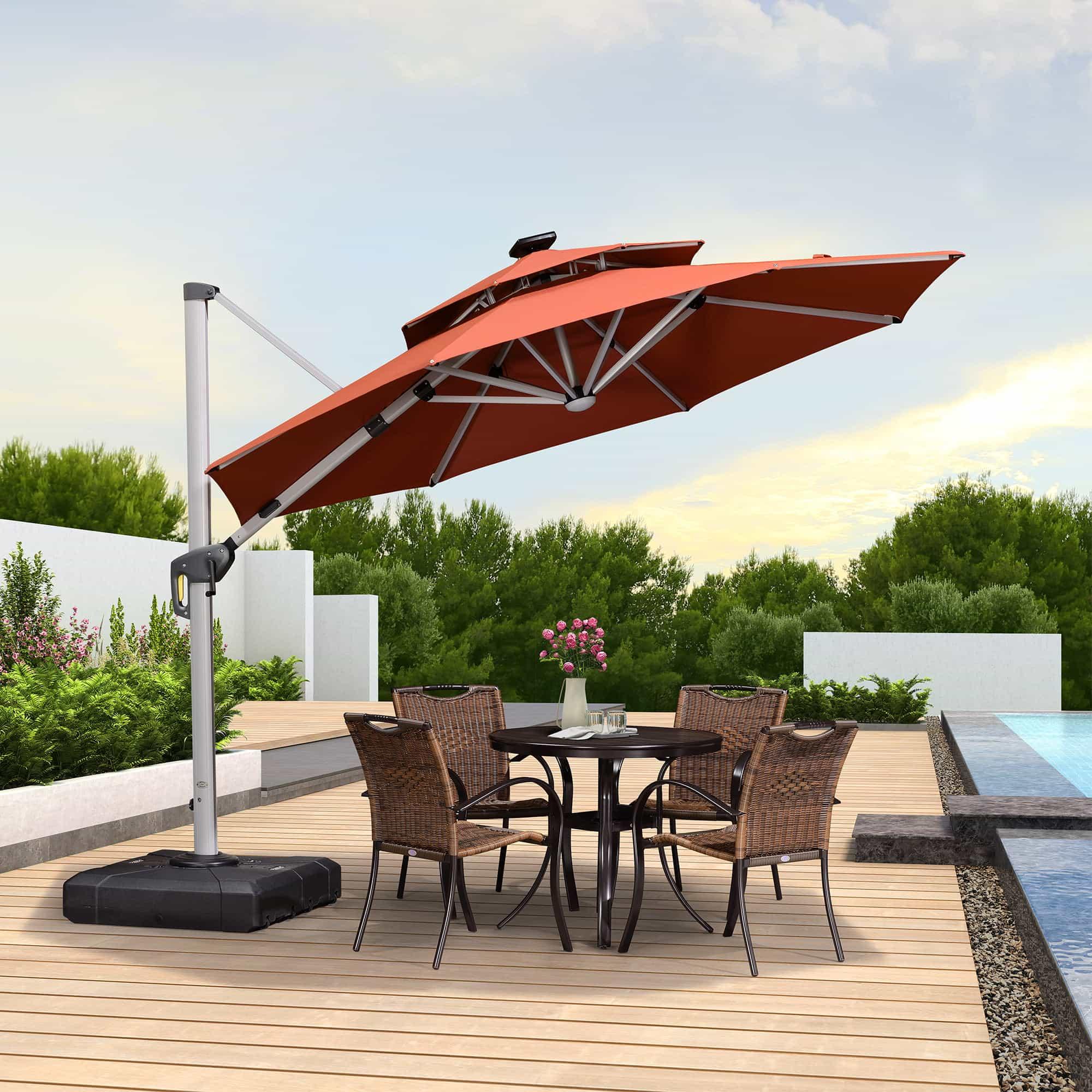 PURPLE LEAF Round Solar Lighted Cantilever Umbrella Outside Patio Umbrella with Lights - Image 95