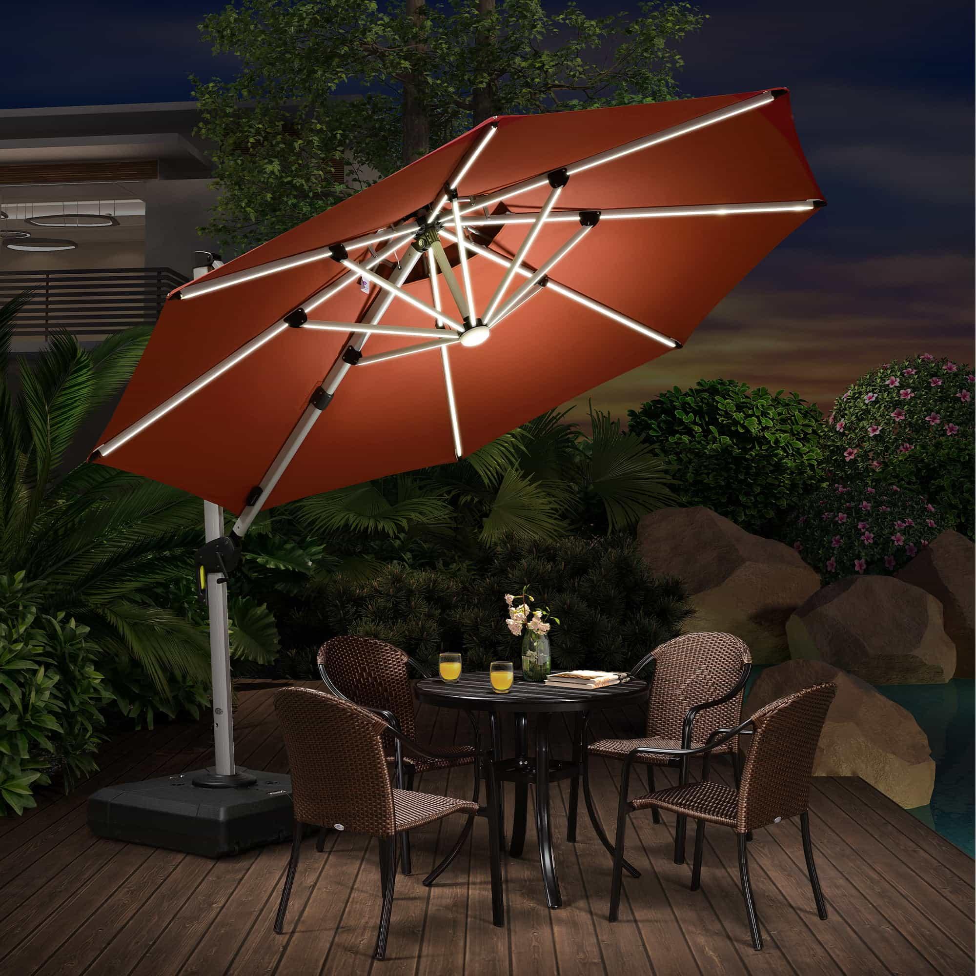 PURPLE LEAF Round Solar Lighted Cantilever Umbrella Outside Patio Umbrella with Lights - Image 96