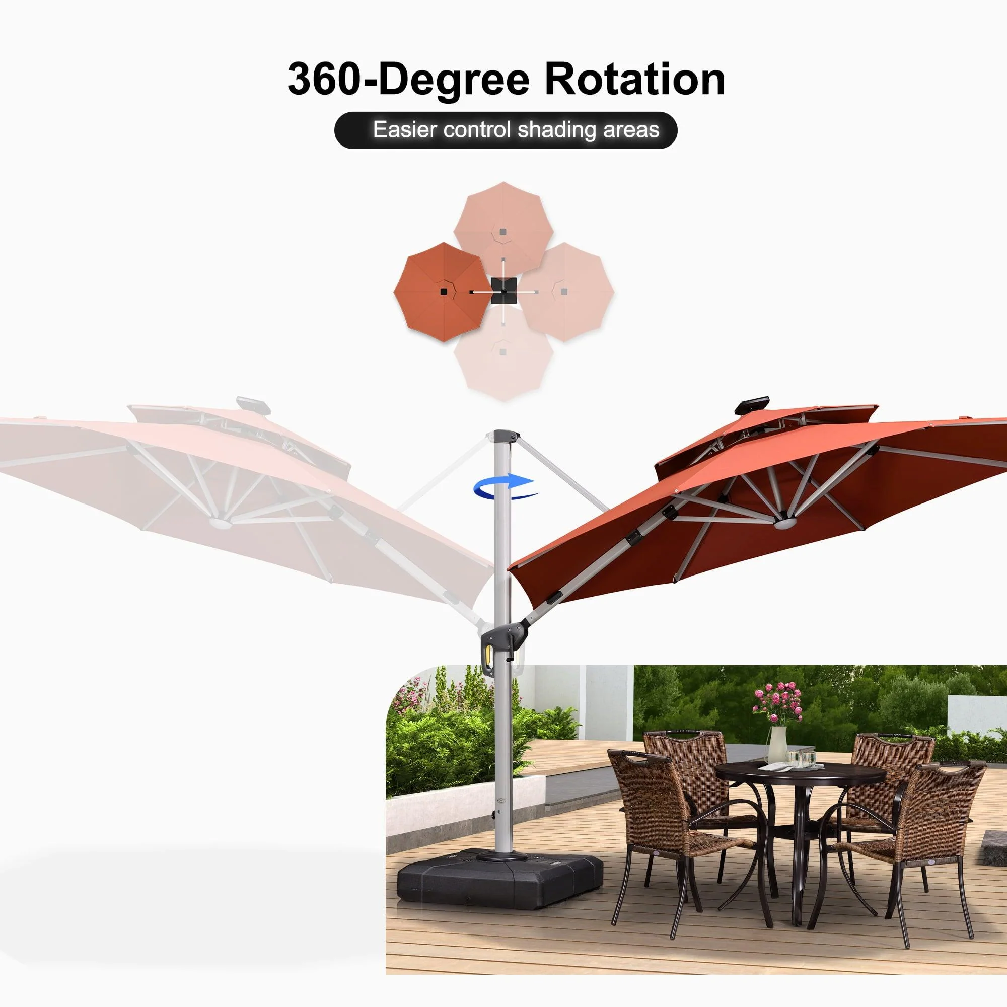 PURPLE LEAF Round Solar Lighted Cantilever Umbrella Outside Patio Umbrella with Lights - Image 100