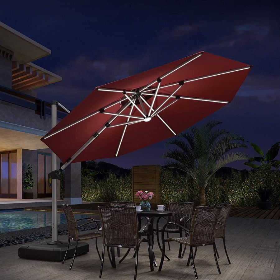 PURPLE LEAF Round Solar Lighted Cantilever Umbrella Outside Patio Umbrella with Lights - Image 6