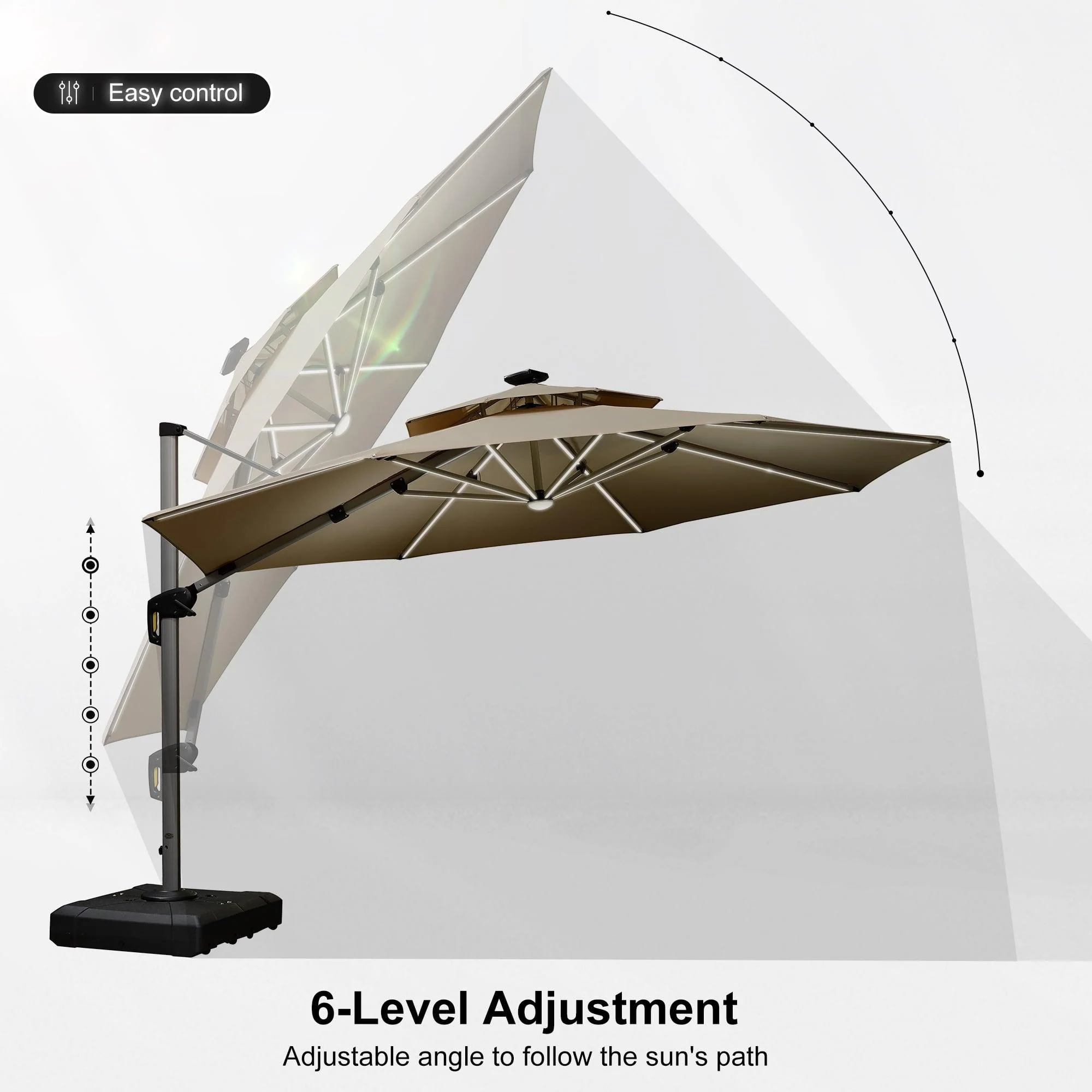 PURPLE LEAF Round Solar Lighted Cantilever Umbrella Outside Patio Umbrella with Lights - Image 108