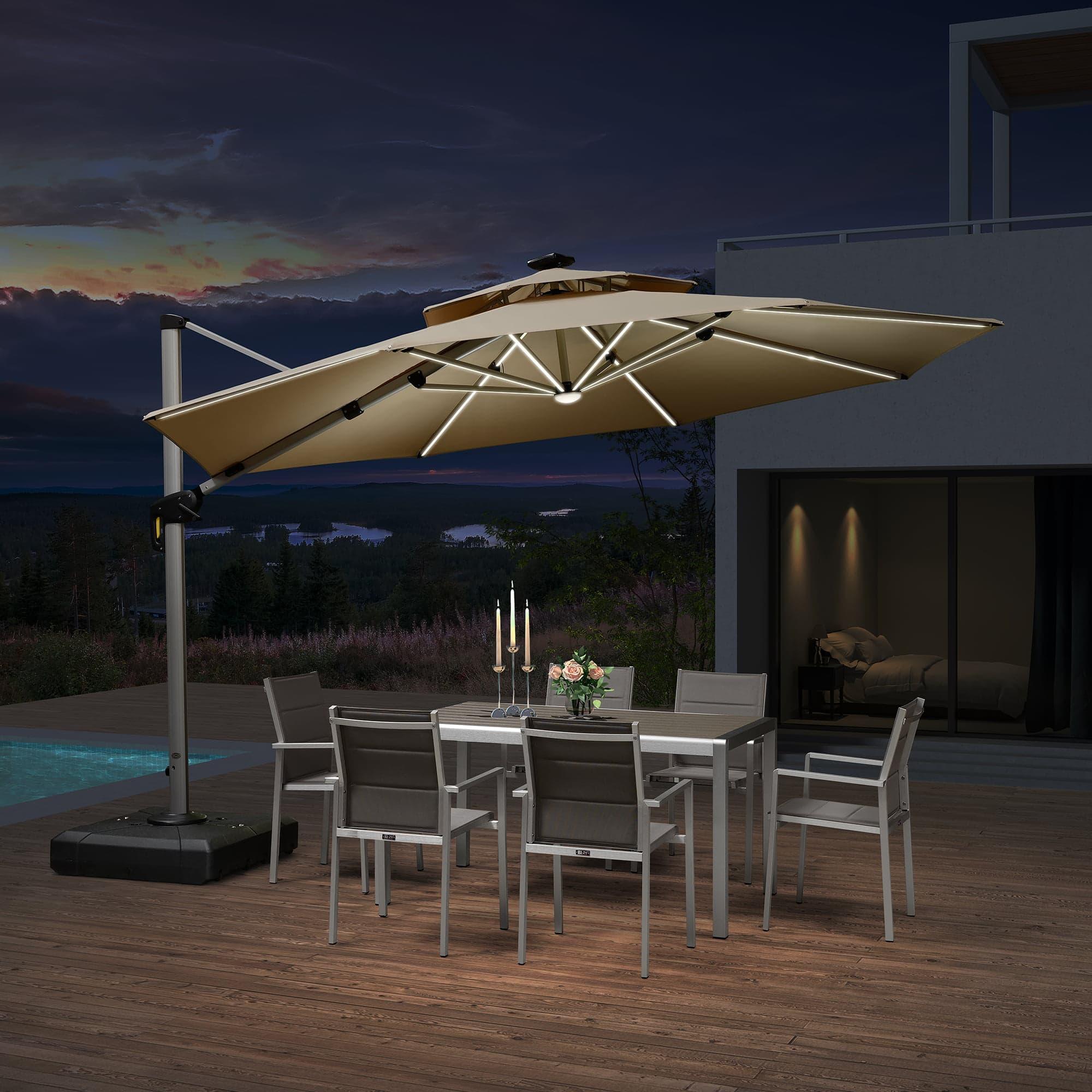 PURPLE LEAF Round Solar Lighted Cantilever Umbrella Outside Patio Umbrella with Lights - Image 16