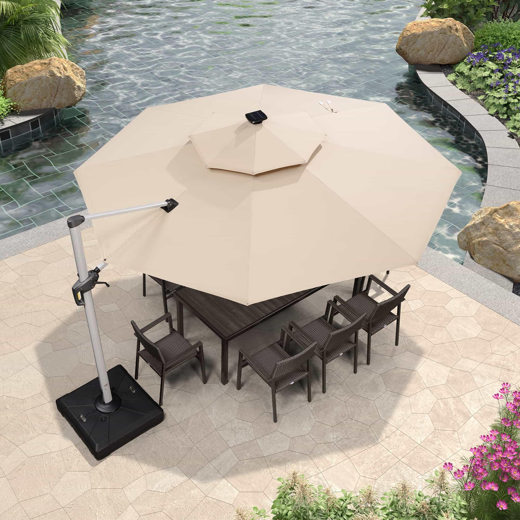 PURPLE LEAF Round Solar Lighted Cantilever Umbrella Outside Patio Umbrella with Lights - Image 110