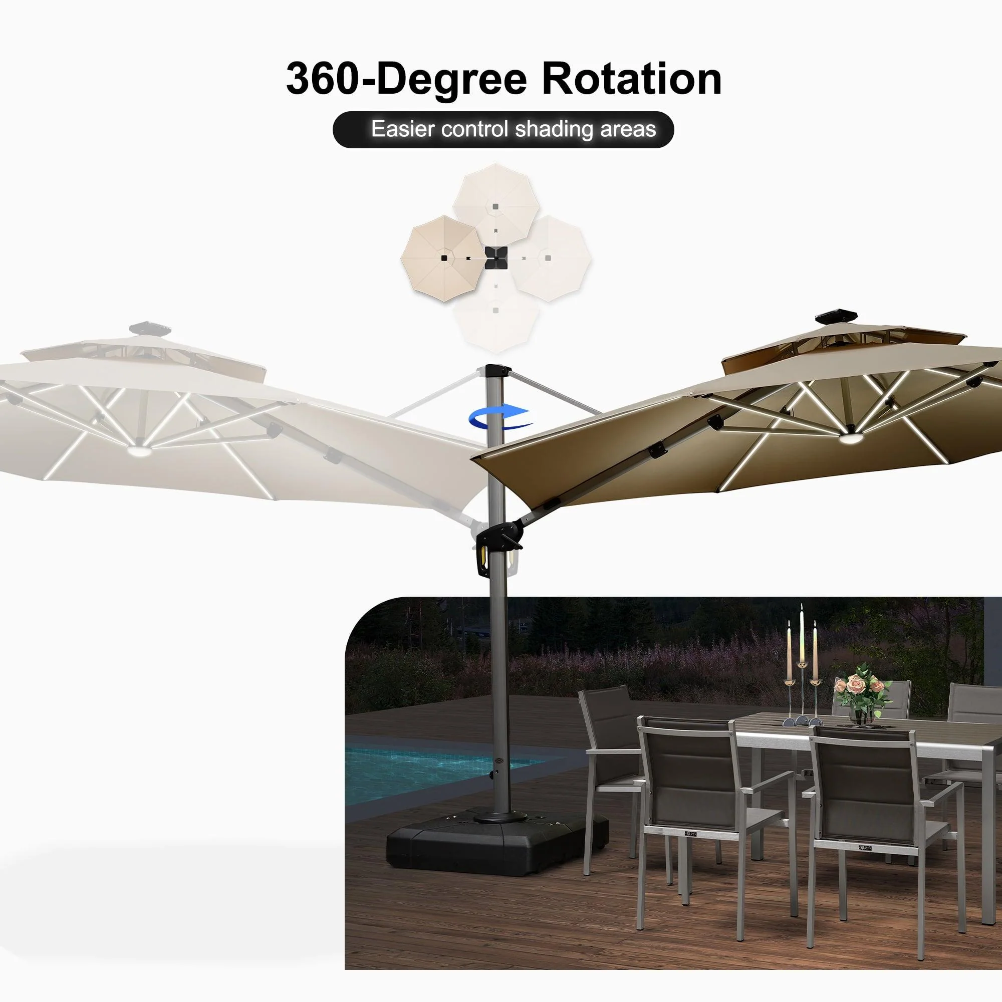PURPLE LEAF Round Solar Lighted Cantilever Umbrella Outside Patio Umbrella with Lights - Image 112