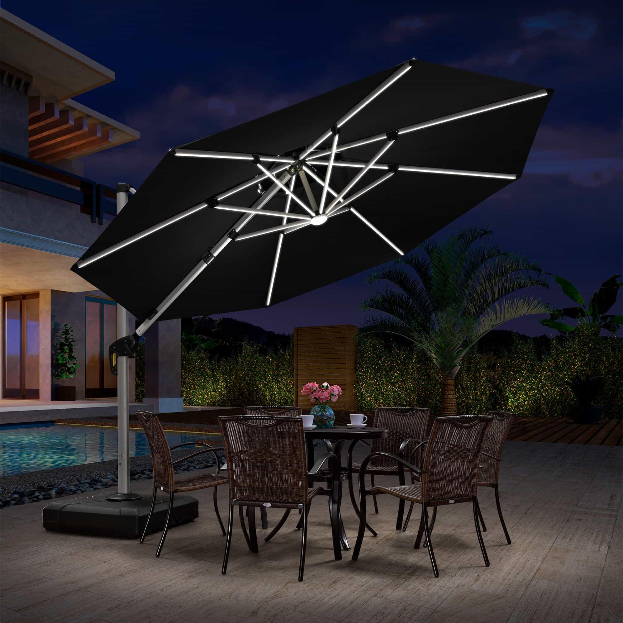 PURPLE LEAF Round Solar Lighted Cantilever Umbrella Outside Patio Umbrella with Lights - Image 116