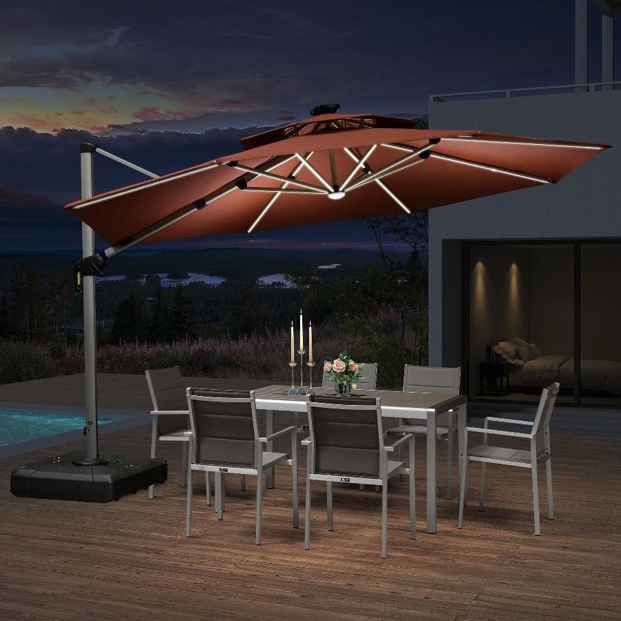 PURPLE LEAF Round Solar Lighted Cantilever Umbrella Outside Patio Umbrella with Lights - Image 23