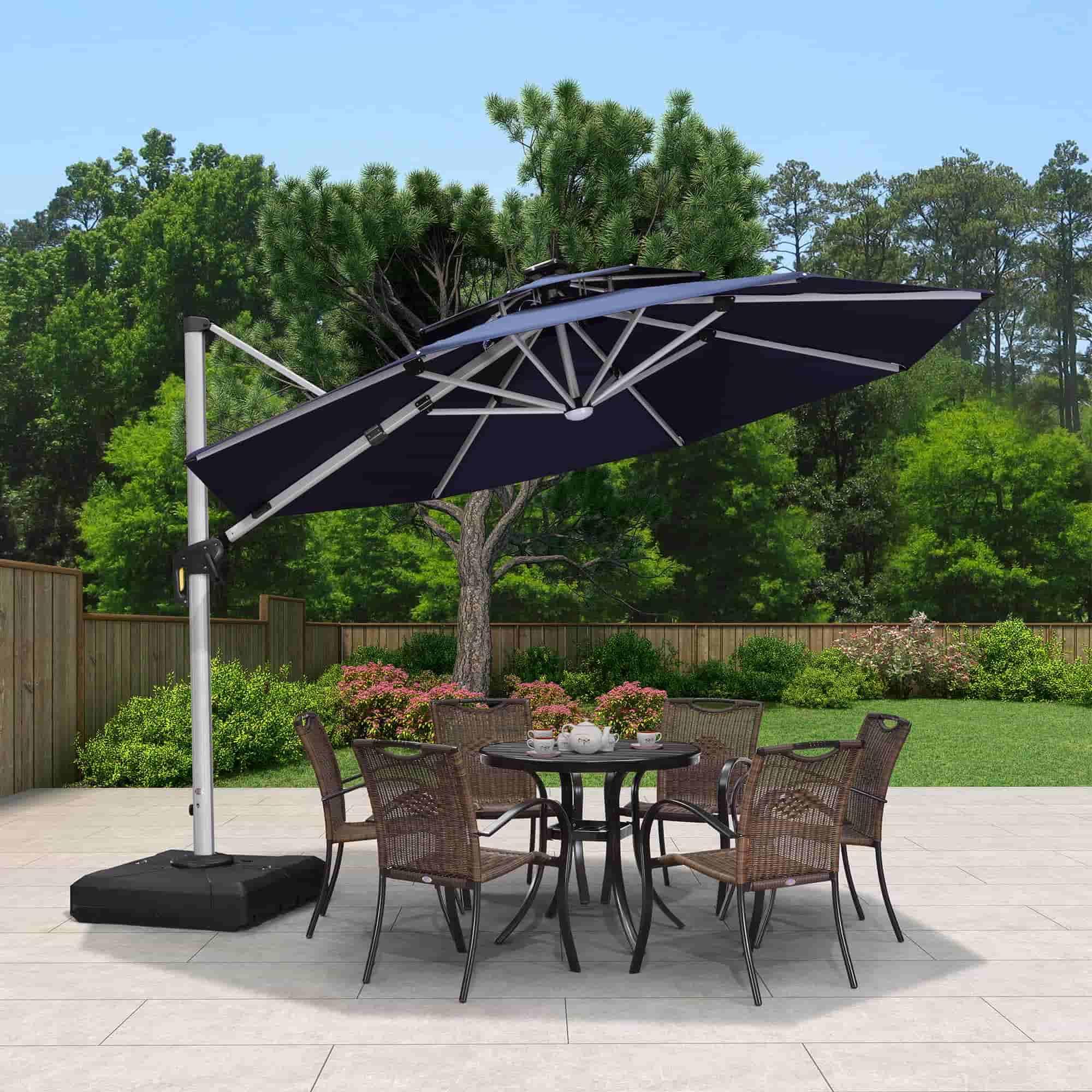 PURPLE LEAF Round Solar Lighted Cantilever Umbrella Outside Patio Umbrella with Lights - Image 125