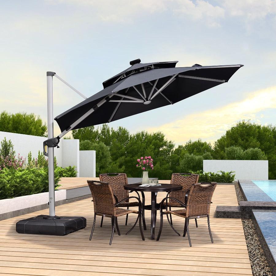 PURPLE LEAF Round Solar Lighted Cantilever Umbrella Outside Patio Umbrella with Lights - Image 24