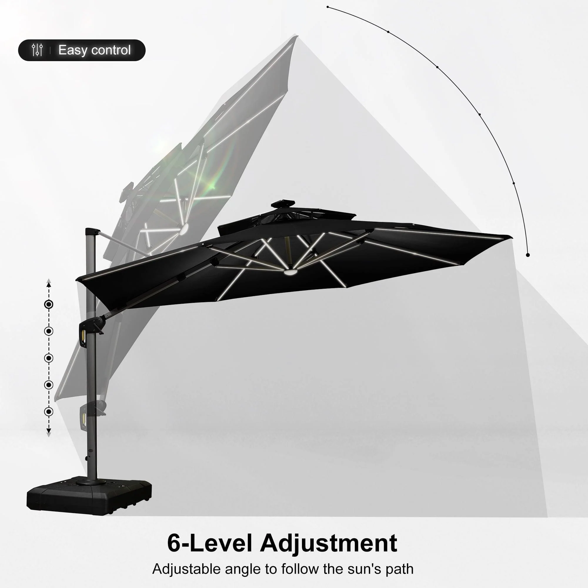 PURPLE LEAF Round Solar Lighted Cantilever Umbrella Outside Patio Umbrella with Lights - Image 131