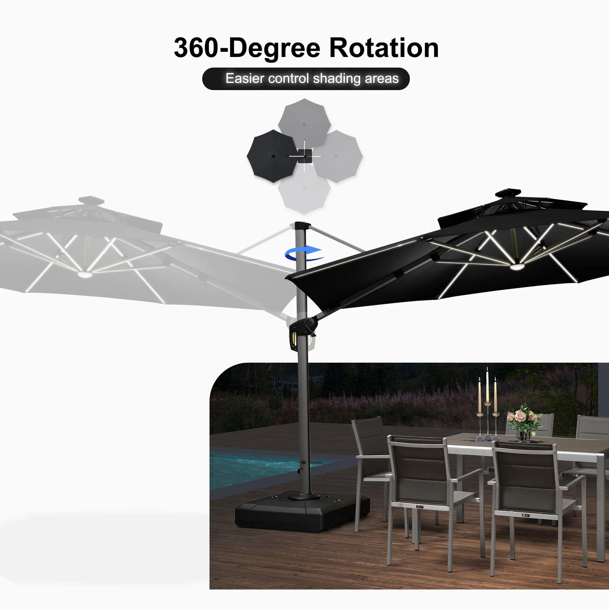 PURPLE LEAF Round Solar Lighted Cantilever Umbrella Outside Patio Umbrella with Lights - Image 133