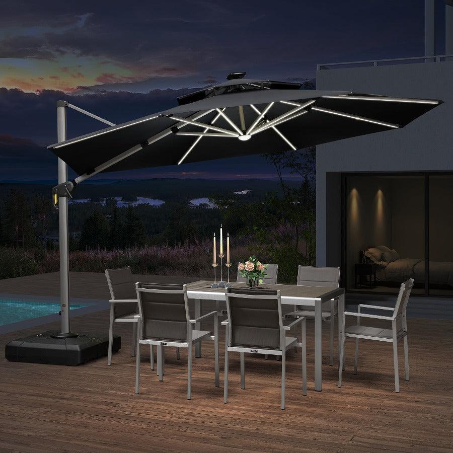 PURPLE LEAF Round Solar Lighted Cantilever Umbrella Outside Patio Umbrella with Lights - Image 25