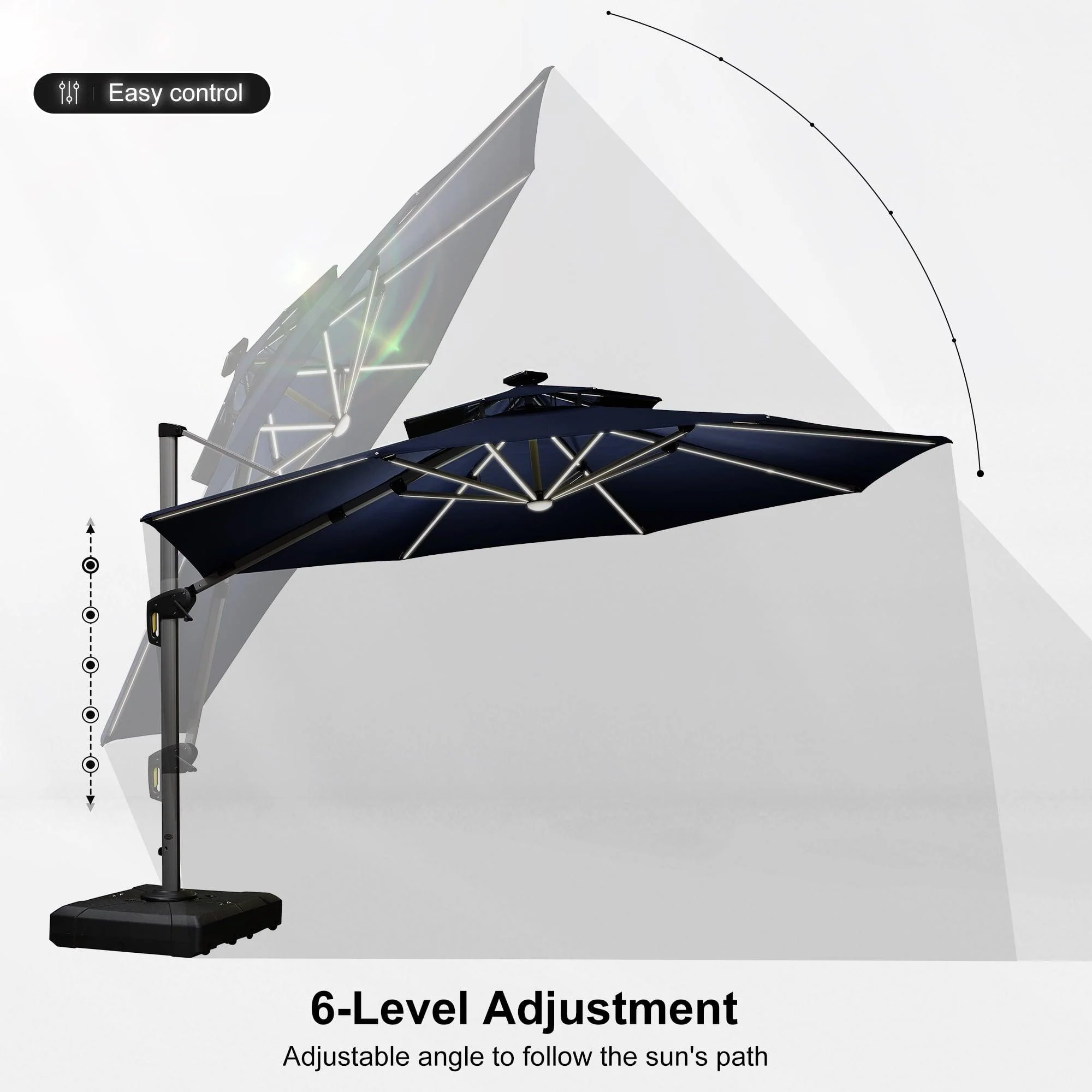 PURPLE LEAF Round Solar Lighted Cantilever Umbrella Outside Patio Umbrella with Lights - Image 137