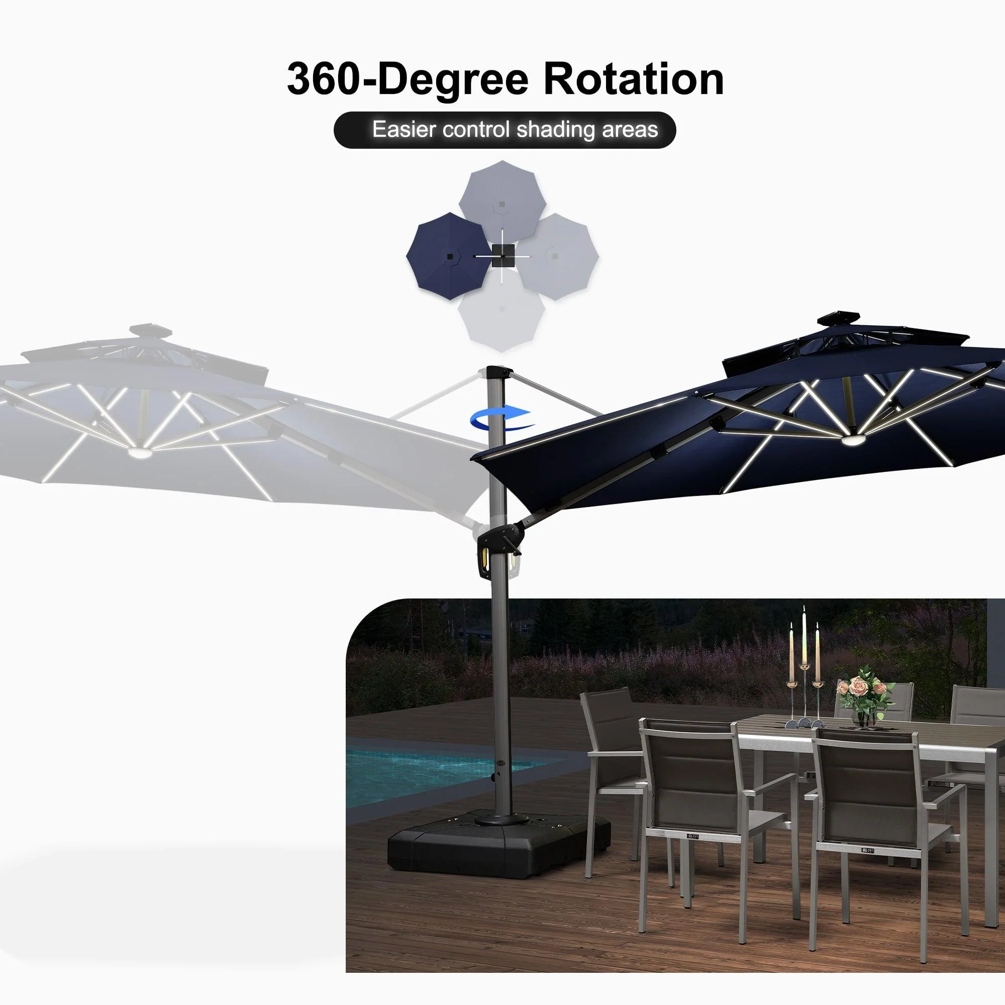 PURPLE LEAF Round Solar Lighted Cantilever Umbrella Outside Patio Umbrella with Lights - Image 139