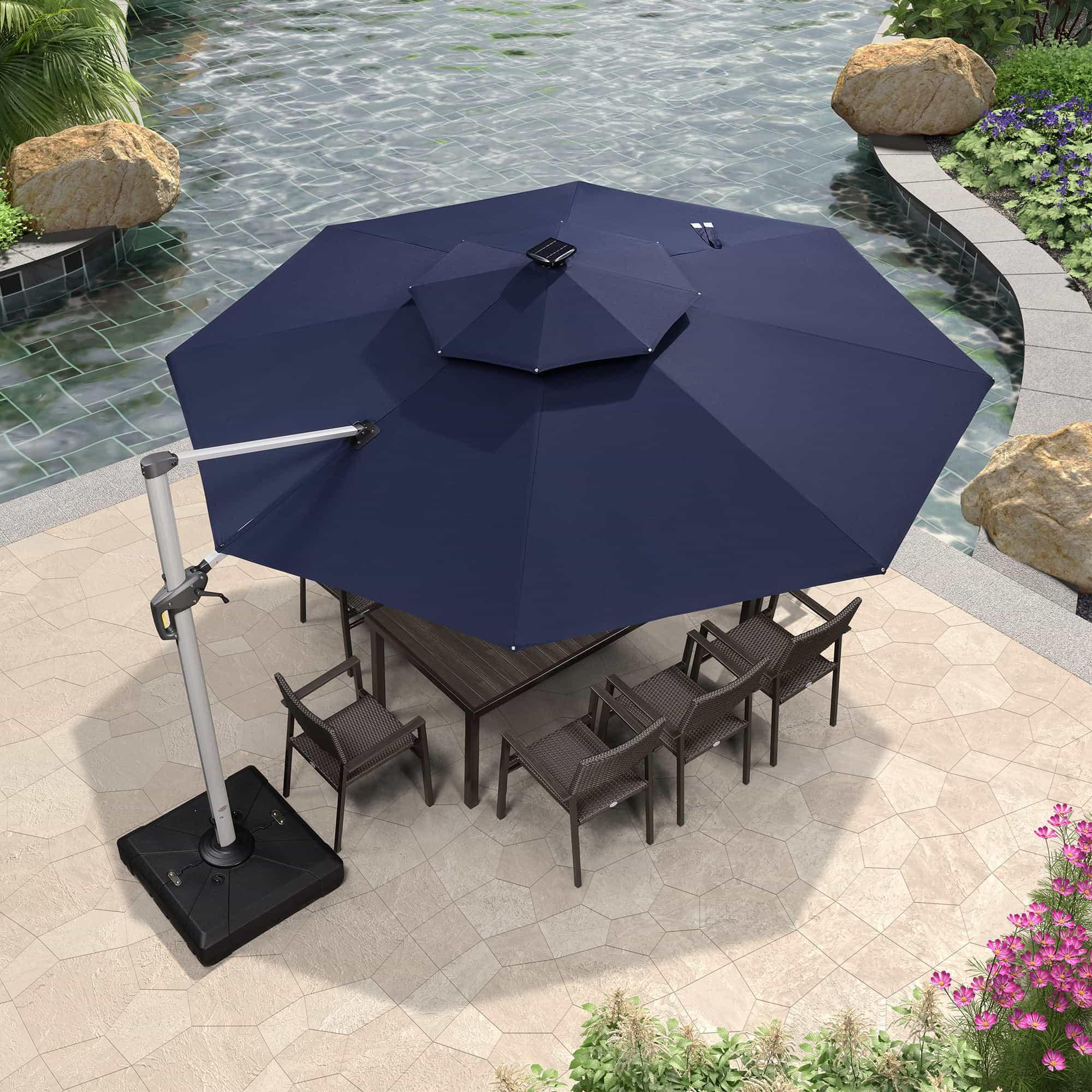 PURPLE LEAF Round Solar Lighted Cantilever Umbrella Outside Patio Umbrella with Lights - Image 142