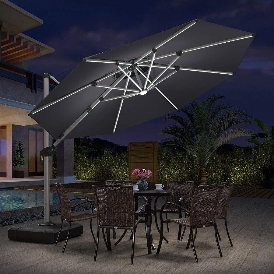 PURPLE LEAF Round Solar Lighted Cantilever Umbrella Outside Patio Umbrella with Lights - Image 26