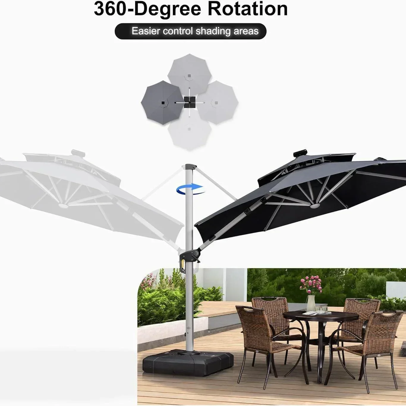 PURPLE LEAF Round Solar Lighted Cantilever Umbrella Outside Patio Umbrella with Lights - Image 154