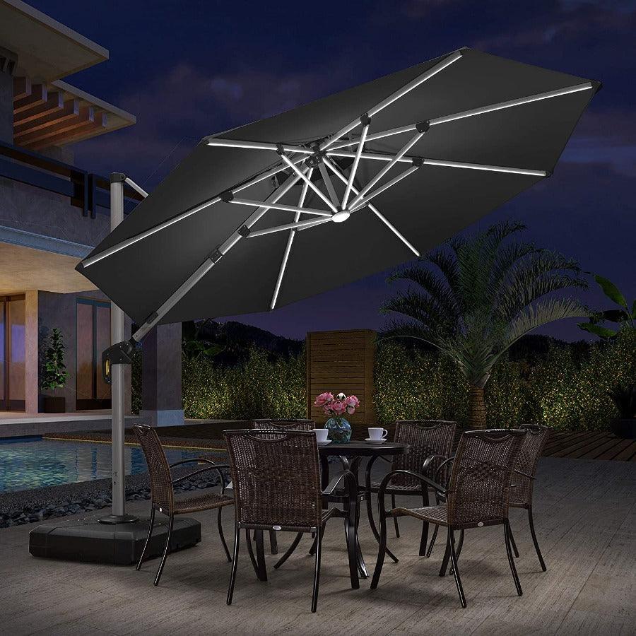 PURPLE LEAF Round Solar Lighted Cantilever Umbrella Outside Patio Umbrella with Lights - Image 4