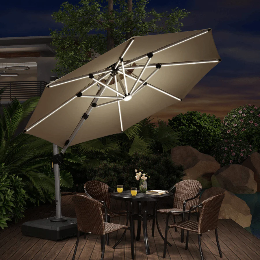 PURPLE LEAF Round Solar Lighted Cantilever Umbrella Outside Patio Umbrella with Lights - Image 27